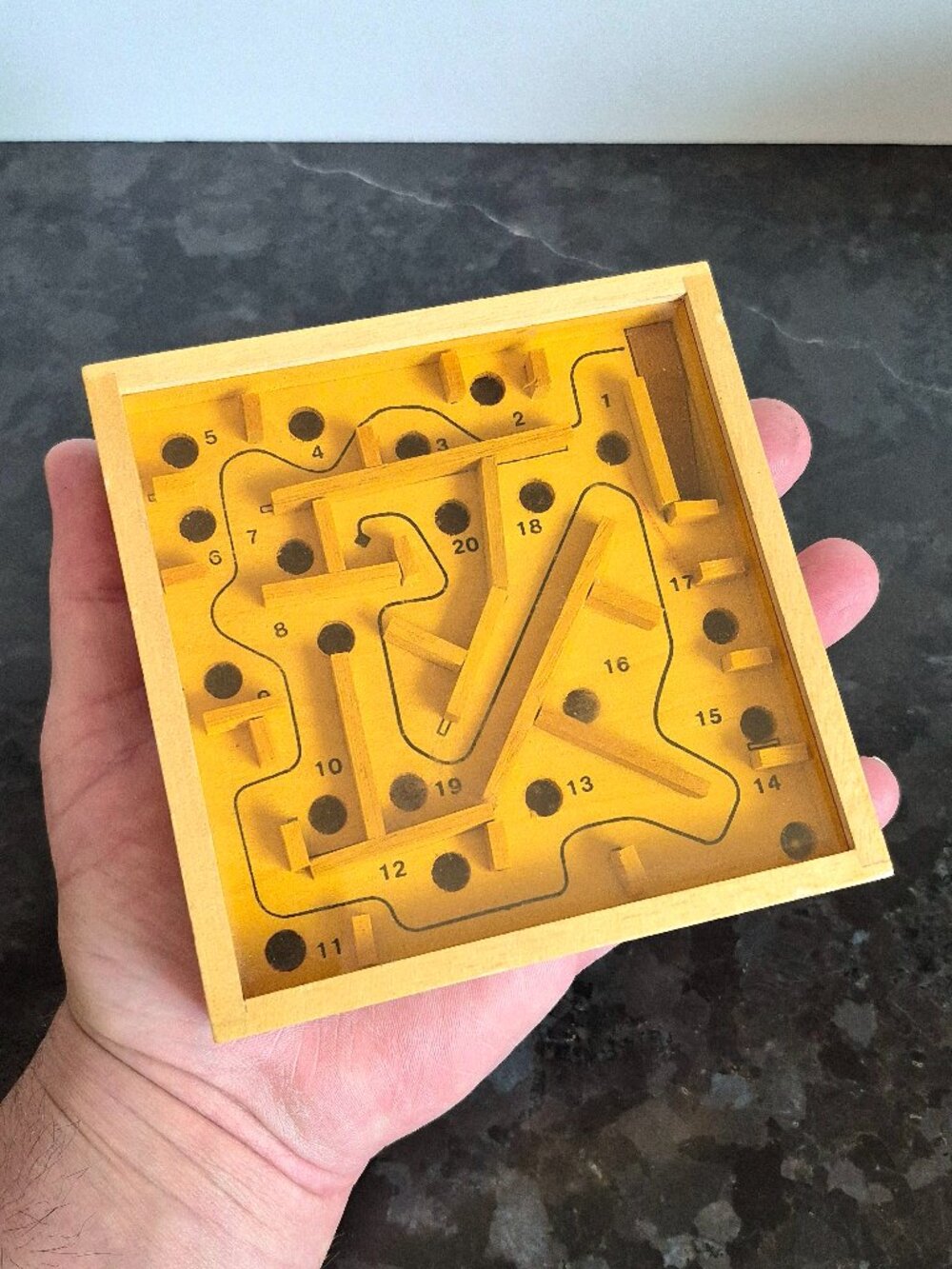 Vintage "Maze" Dexterity Puzzle, Wooden Labyrinth Game, 20 Holes, Made In Taiwan